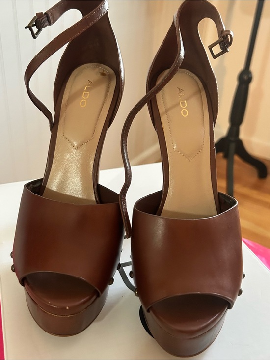 Aldo Shoes - ALDO Brown Leather Open-Toe Platform Sandals with Ankle Strap